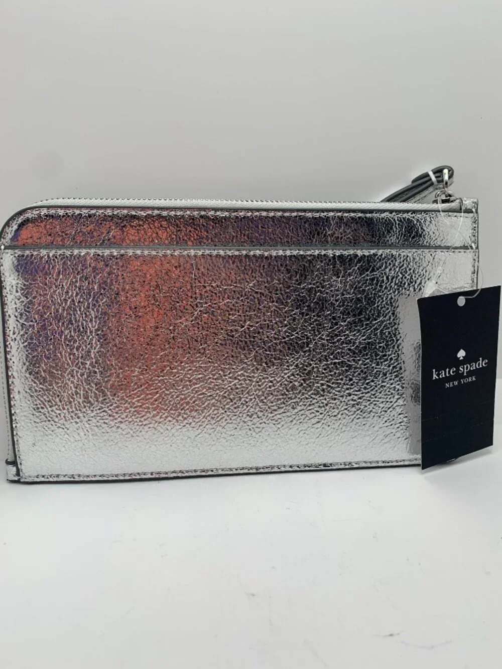 Kate Spade New York Metallic Silver Leather Wristlet Clutch